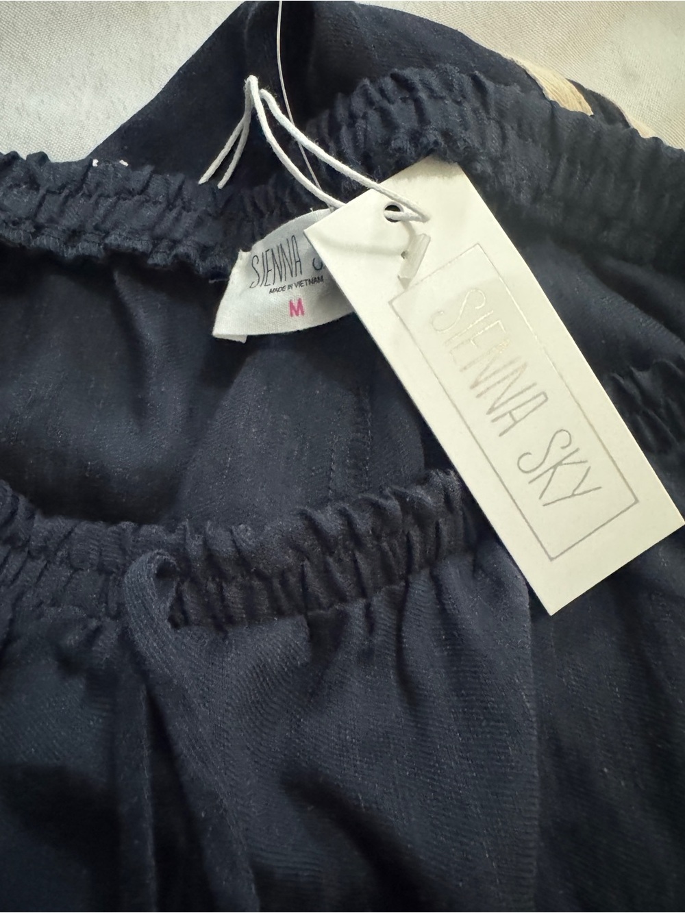 NWT Sienna Sky Side Stripe Wide Leg Rayon Linen Blend Navy Pants Size Medium - Picture 3 of 4